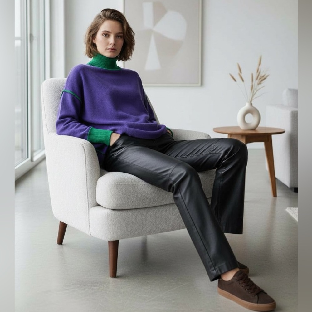 Marni Green & Purple Colorblock Turtleneck Sweater Sz US 6